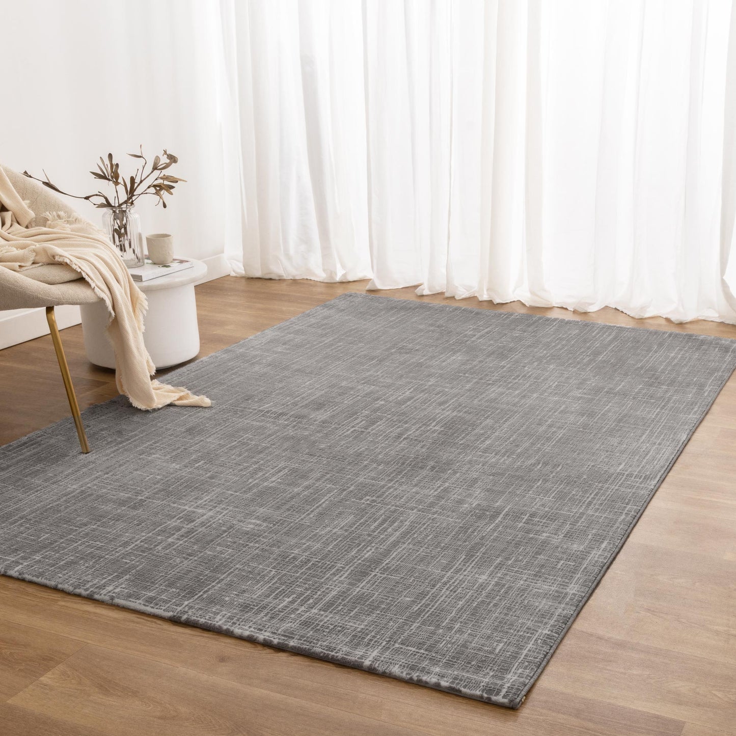 Atina Distressed Geo Lines Grey Rug - AT02