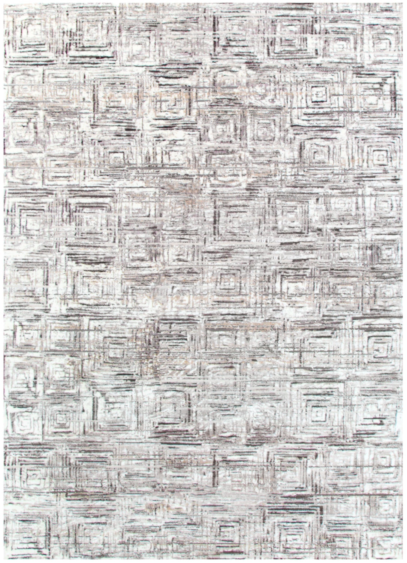 Atina Distressed Geo Squares Grey Rug - AT03