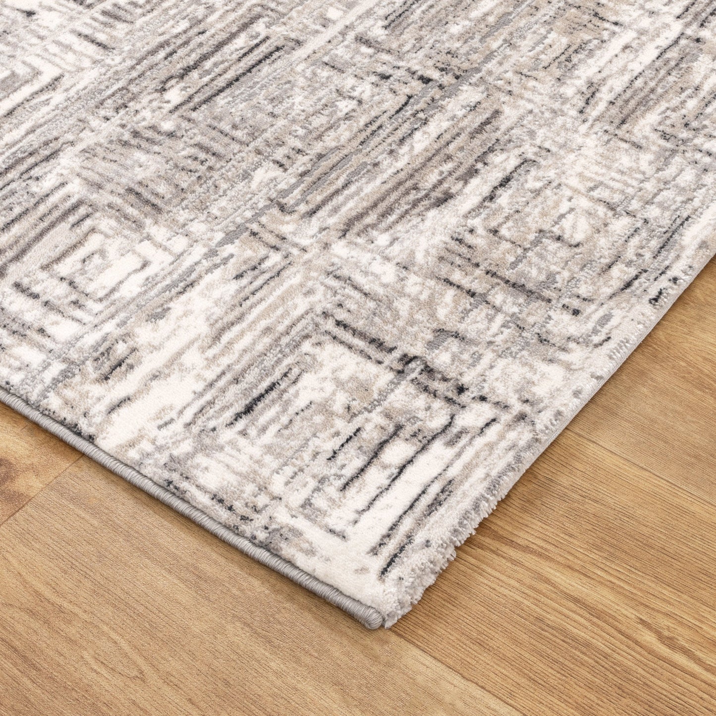Atina Distressed Geo Squares Grey Rug - AT03