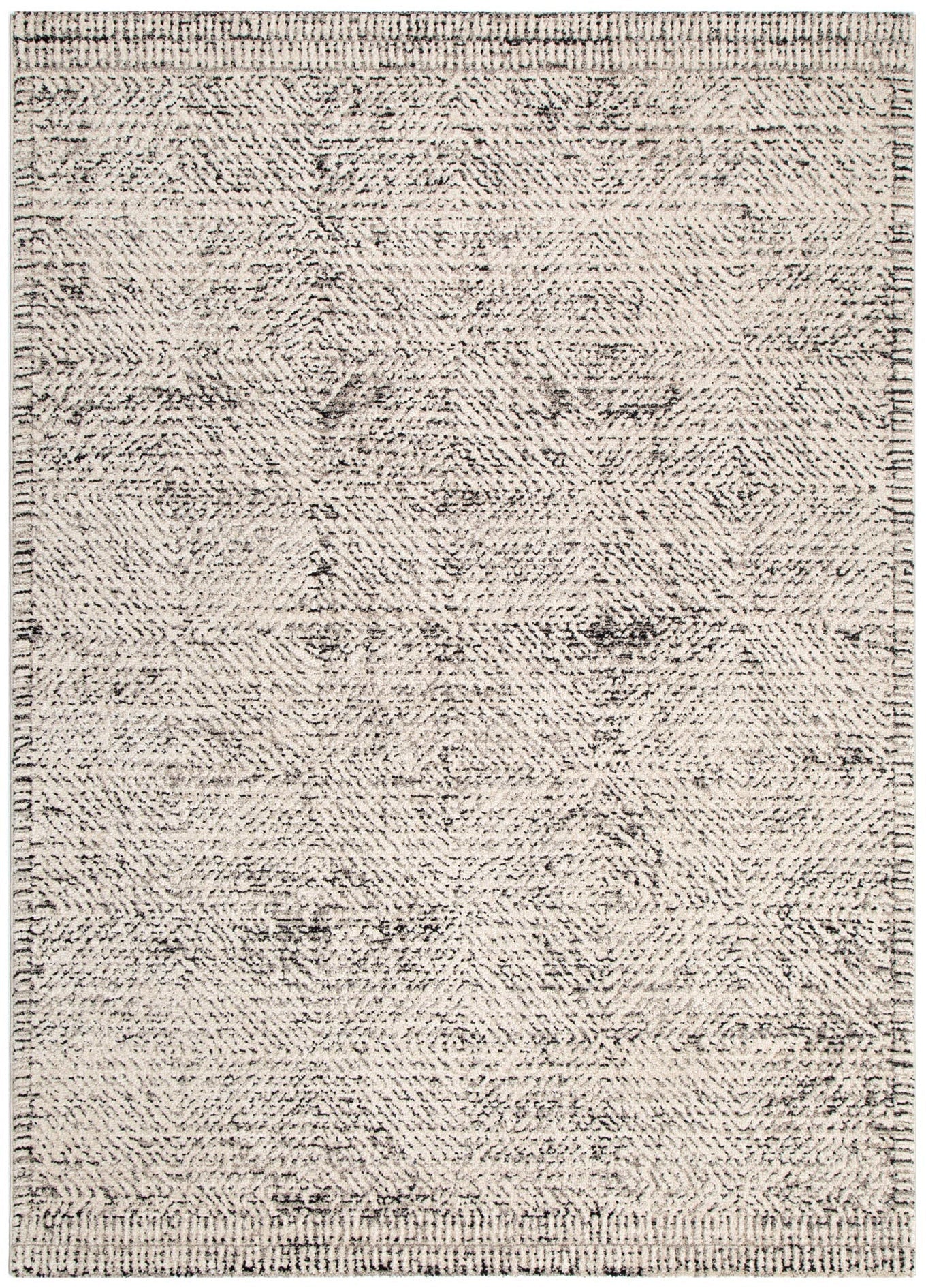 Clara Distressed Diamonds Cream Charcoal Rug - C100