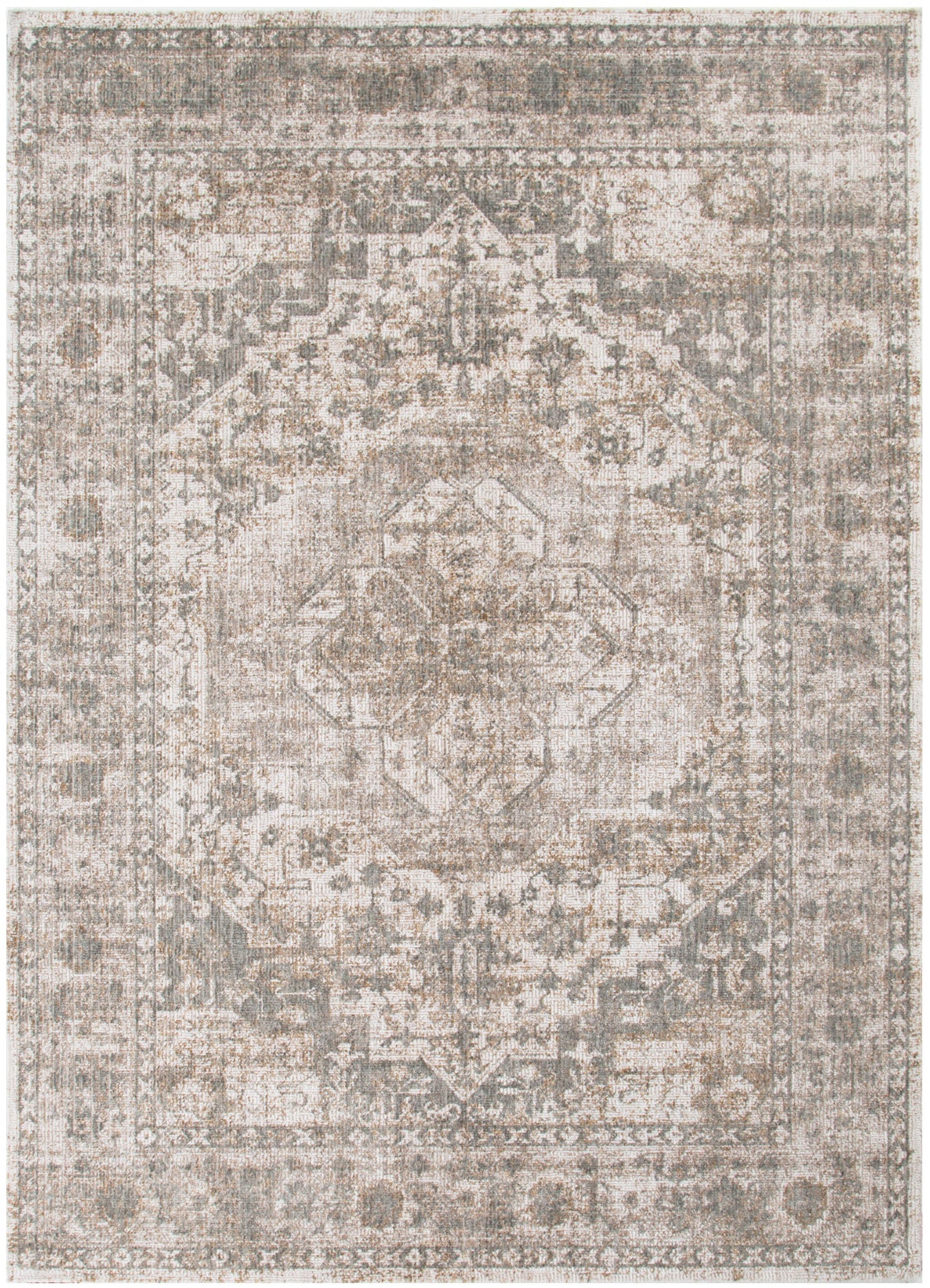 Solenne Cream & Olive Distressed Medallion Vintage Rug - S600