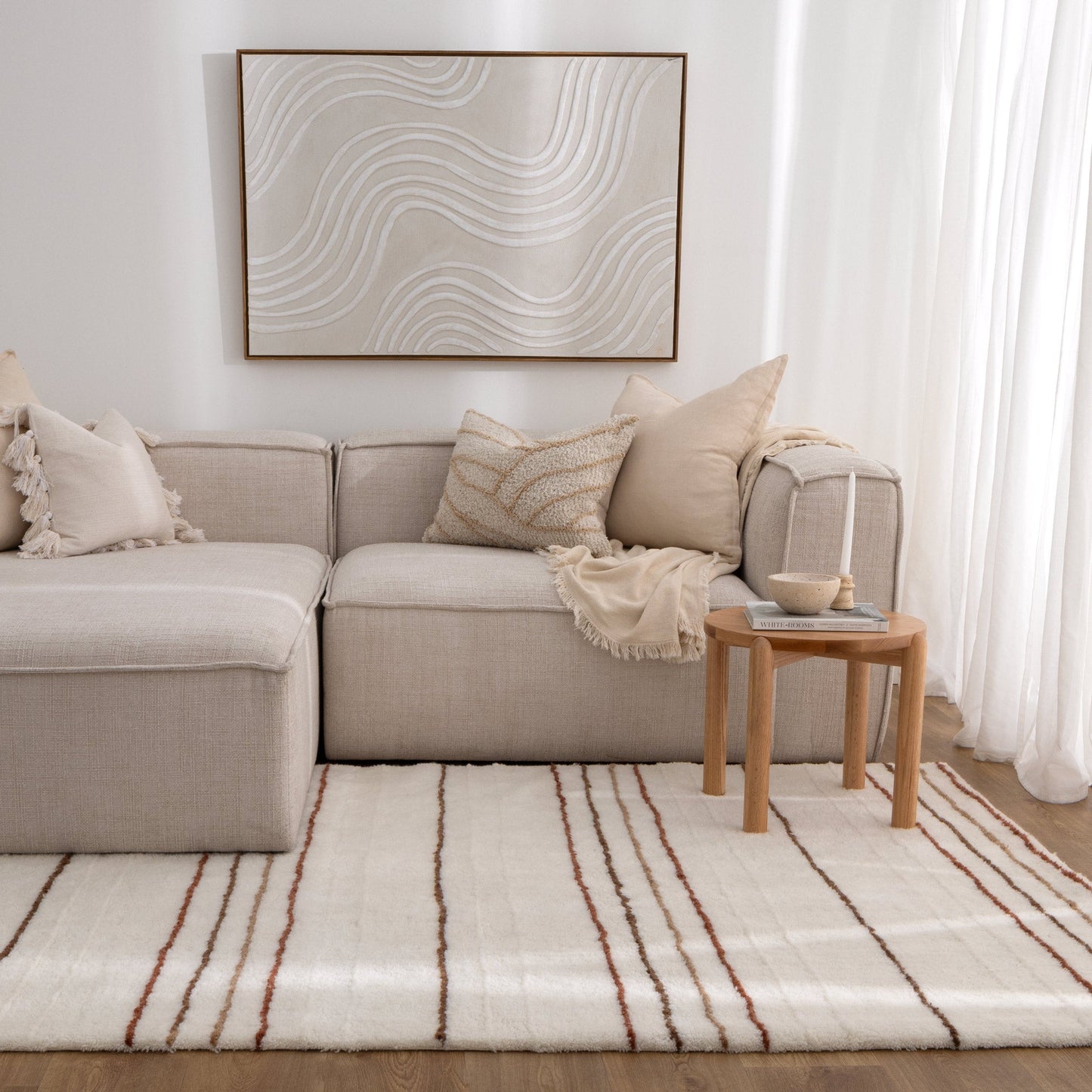 Highlands Terracotta Stripe Washable Wool Rug