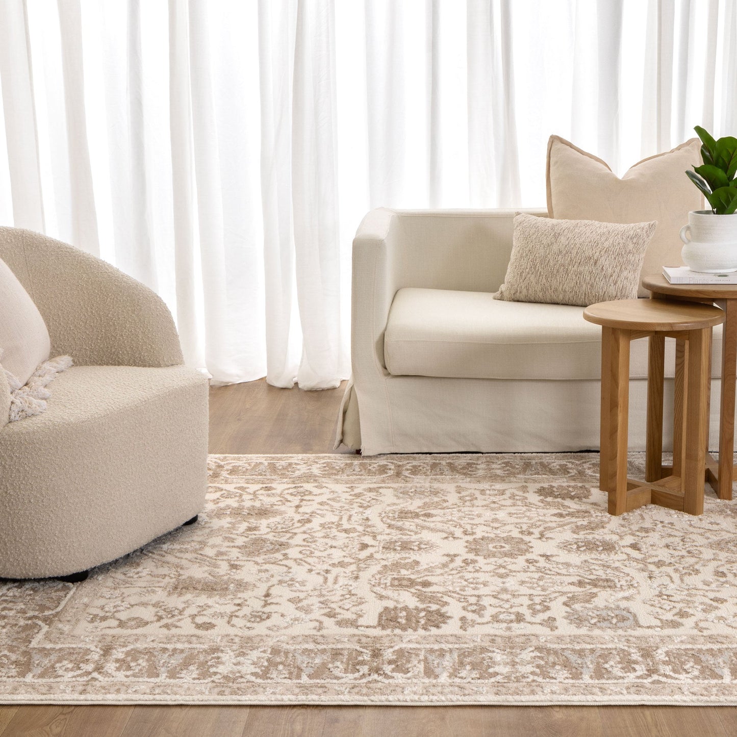Sierra Oriental Border Beige Rug